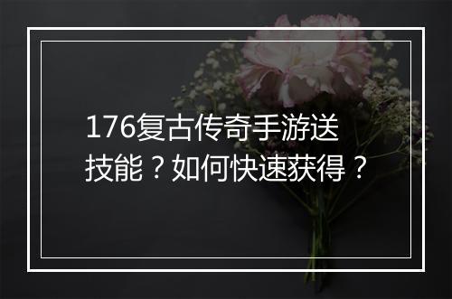 176复古传奇手游送技能？如何快速获得？