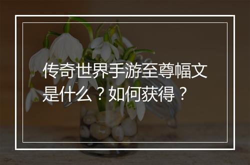 传奇世界手游至尊幅文是什么？如何获得？
