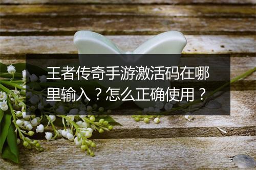 王者传奇手游激活码在哪里输入？怎么正确使用？