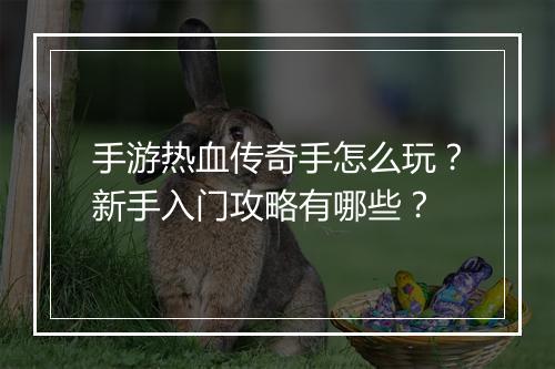 手游热血传奇手怎么玩？新手入门攻略有哪些？
