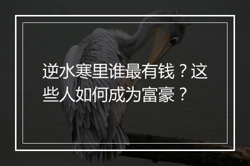 逆水寒里谁最有钱？这些人如何成为富豪？
