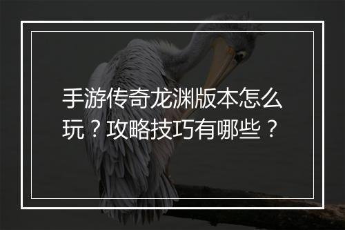 手游传奇龙渊版本怎么玩？攻略技巧有哪些？