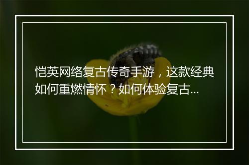 恺英网络复古传奇手游，这款经典如何重燃情怀？如何体验复古魅力？