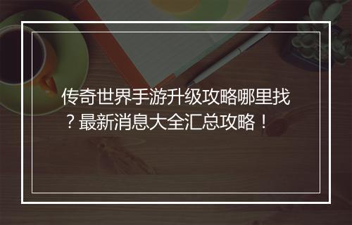 传奇世界手游升级攻略哪里找？最新消息大全汇总攻略！