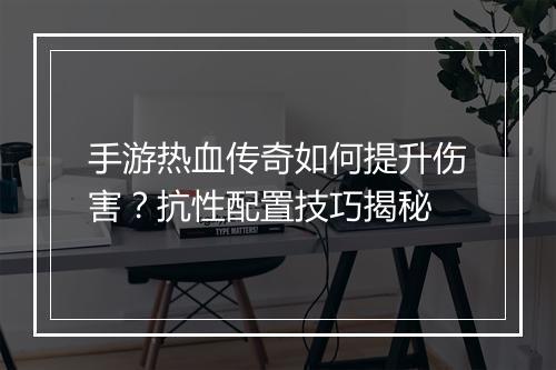 手游热血传奇如何提升伤害？抗性配置技巧揭秘