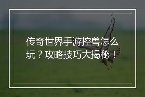 传奇世界手游控兽怎么玩？攻略技巧大揭秘！