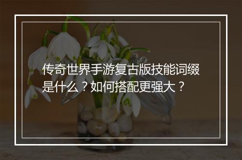 传奇世界手游复古版技能词缀是什么？如何搭配更强大？