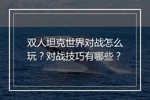 双人坦克世界对战怎么玩？对战技巧有哪些？