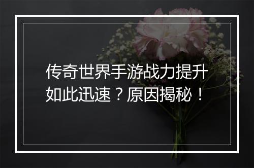 传奇世界手游战力提升如此迅速？原因揭秘！