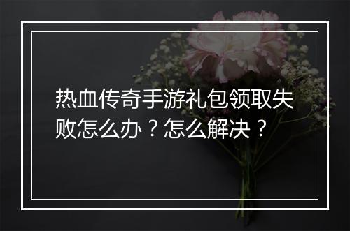 热血传奇手游礼包领取失败怎么办？怎么解决？