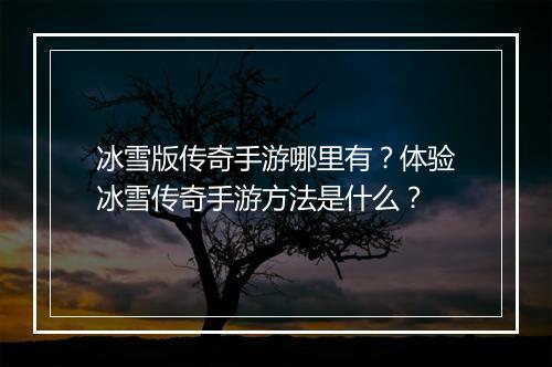 冰雪版传奇手游哪里有？体验冰雪传奇手游方法是什么？