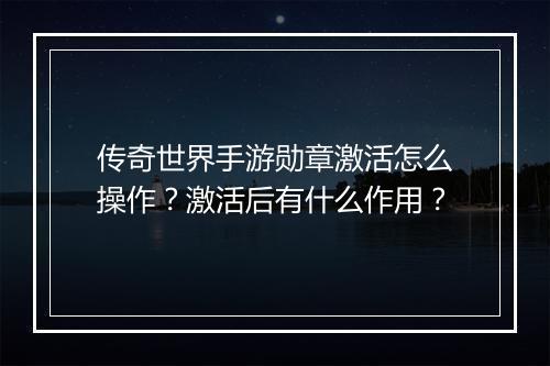 传奇世界手游勋章激活怎么操作？激活后有什么作用？