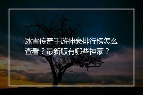 冰雪传奇手游神豪排行榜怎么查看？最新版有哪些神豪？