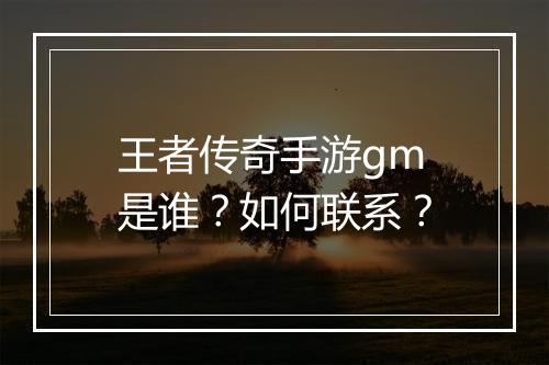 王者传奇手游gm是谁？如何联系？