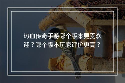 热血传奇手游哪个版本更受欢迎？哪个版本玩家评价更高？