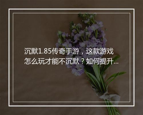 沉默1.85传奇手游，这款游戏怎么玩才能不沉默？如何提升战斗力？