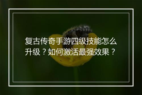 复古传奇手游四级技能怎么升级？如何激活最强效果？
