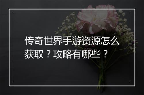 传奇世界手游资源怎么获取？攻略有哪些？