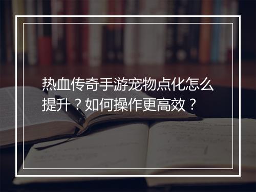 热血传奇手游宠物点化怎么提升？如何操作更高效？