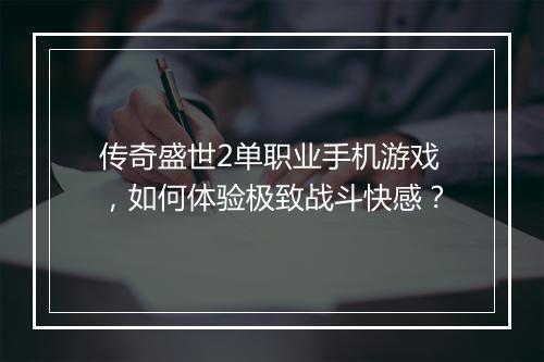 传奇盛世2单职业手机游戏，如何体验极致战斗快感？