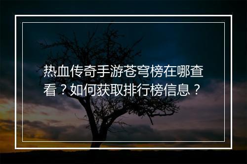 热血传奇手游苍穹榜在哪查看？如何获取排行榜信息？