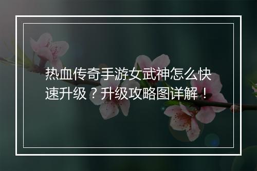 热血传奇手游女武神怎么快速升级？升级攻略图详解！