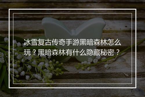 冰雪复古传奇手游黑暗森林怎么玩？黑暗森林有什么隐藏秘密？
