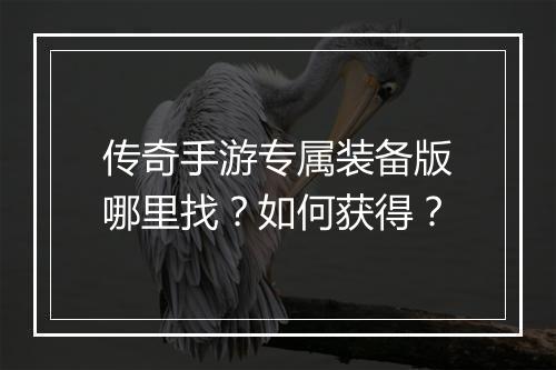 传奇手游专属装备版哪里找？如何获得？