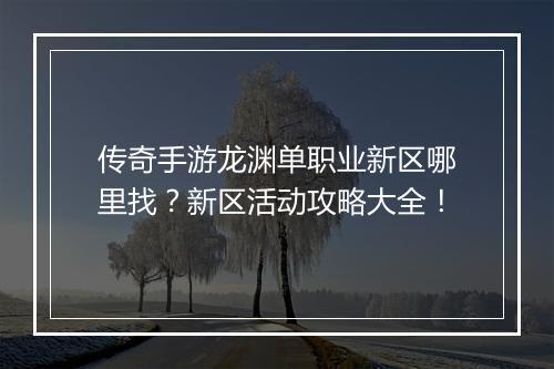 传奇手游龙渊单职业新区哪里找？新区活动攻略大全！