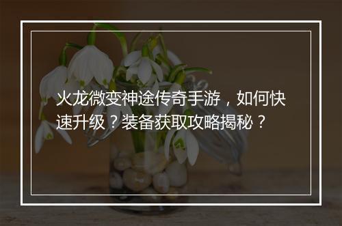火龙微变神途传奇手游，如何快速升级？装备获取攻略揭秘？