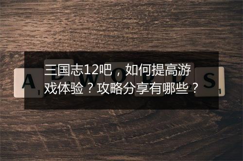 三国志12吧，如何提高游戏体验？攻略分享有哪些？