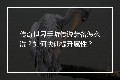 传奇世界手游传说装备怎么洗？如何快速提升属性？