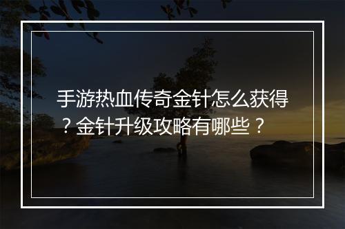 手游热血传奇金针怎么获得？金针升级攻略有哪些？