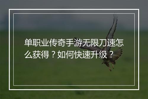 单职业传奇手游无限刀速怎么获得？如何快速升级？