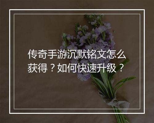 传奇手游沉默铭文怎么获得？如何快速升级？