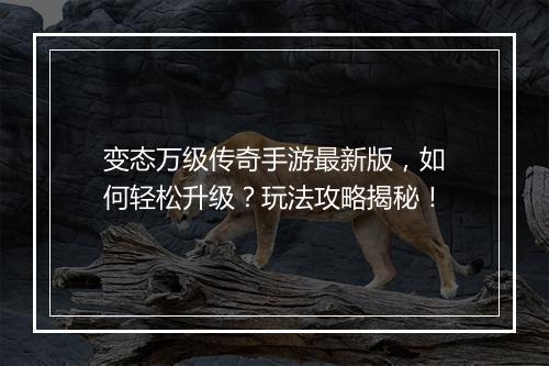 变态万级传奇手游最新版，如何轻松升级？玩法攻略揭秘！
