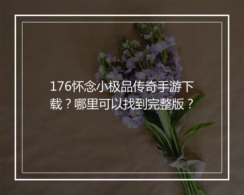 176怀念小极品传奇手游下载？哪里可以找到完整版？