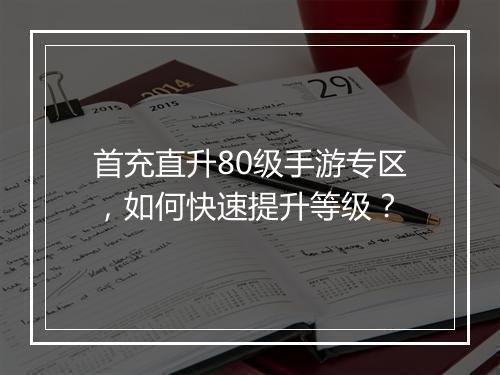 首充直升80级手游专区，如何快速提升等级？