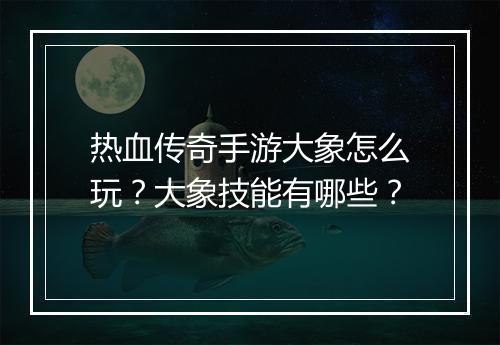 热血传奇手游大象怎么玩？大象技能有哪些？