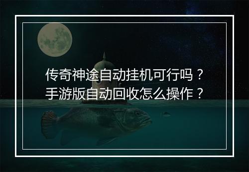传奇神途自动挂机可行吗？手游版自动回收怎么操作？