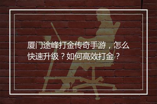 厦门途峰打金传奇手游，怎么快速升级？如何高效打金？