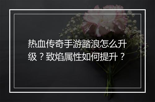 热血传奇手游踏浪怎么升级？致焰属性如何提升？