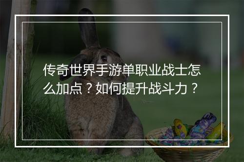 传奇世界手游单职业战士怎么加点？如何提升战斗力？