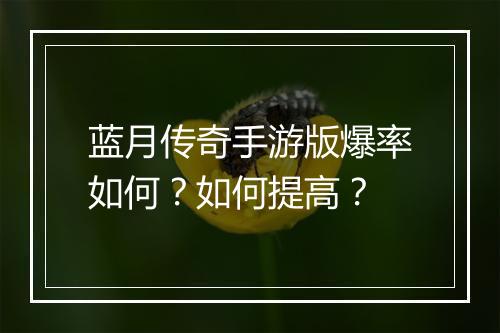 蓝月传奇手游版爆率如何？如何提高？