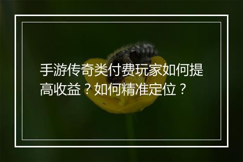 手游传奇类付费玩家如何提高收益？如何精准定位？