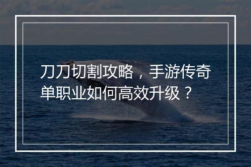 刀刀切割攻略，手游传奇单职业如何高效升级？