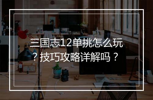 三国志12单挑怎么玩？技巧攻略详解吗？