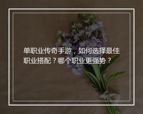 单职业传奇手游，如何选择最佳职业搭配？哪个职业更强势？
