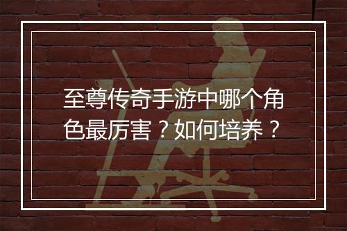 至尊传奇手游中哪个角色最厉害？如何培养？