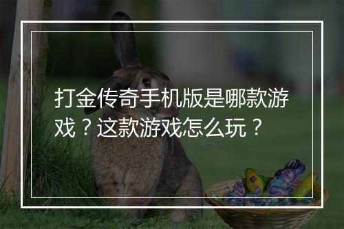 打金传奇手机版是哪款游戏？这款游戏怎么玩？